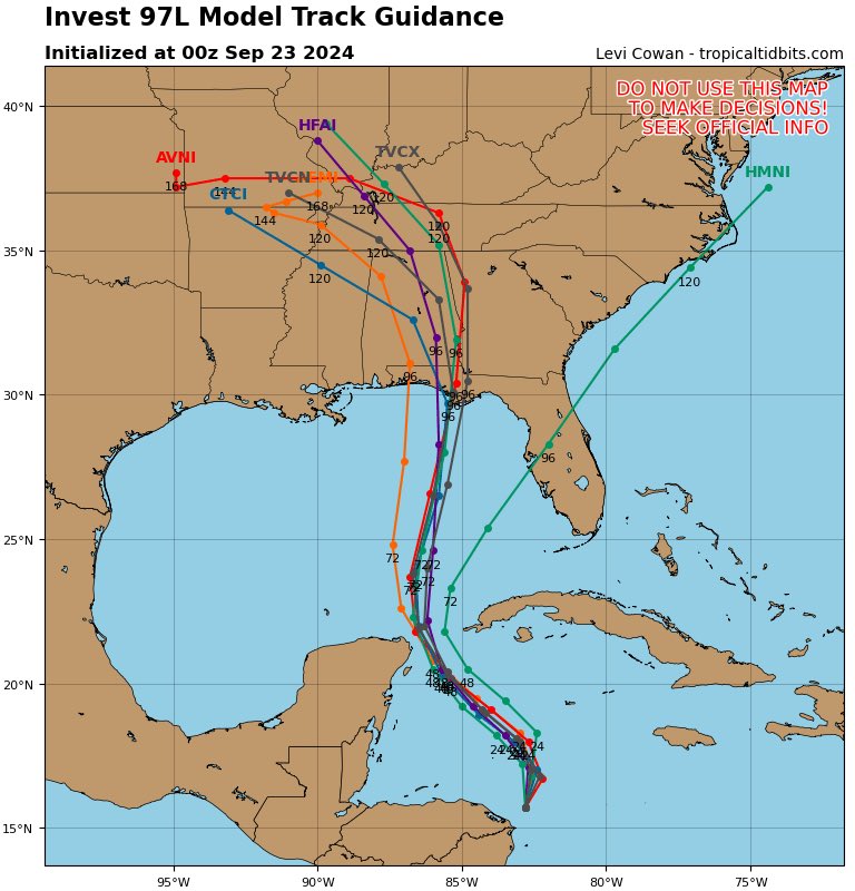 paytonmalonewx's tweet photo. While we don’t have a well defined center of circulation yet we do have our first batches of tropical models. A lot of signs point to Florida. However until we have a defined center we watch because models can’t be fully trusted yet. Also this will likely be a strong hurricane in the Gulf. Greatest impact on the northern Gulf will be roughly Thursday based on current trends. Things could still change. Check back for updates this week.