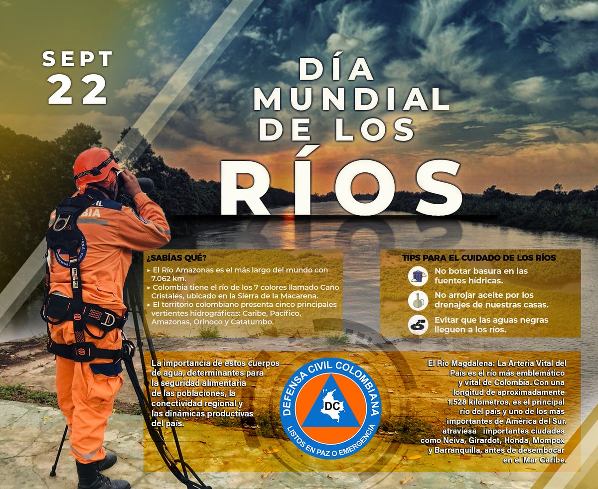 La <a href="/DefensaCivilCo/">DefensaCivilColombia</a> celebra este día tan importante, invitando al cuidado de nuestro <a href="/Rioguatapuri1/">Rioguatapuri</a> <a href="/ARiomagdalena/">A. Río Magdalena</a> nuestras más importantes fuentes hídricas <a href="/DCCjuntavalledu/">Junta Defensa Civil Manantial Marlina Ríos 🧡🪗</a>