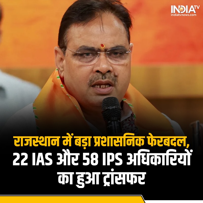 indiatvnews's tweet image. राजस्थान में बड़ा प्रशासनिक फेरबदल, 22 IAS और 58 IPS अधिकारियों का हुआ ट्रांसफर

Read more: shorturl.at/XXNKF

#Rajasthan #IASIPSTransfer #BhajanLalSharma