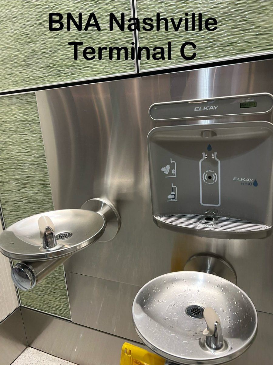 goldentwig's tweet photo. . @RDUAirport Don’t you think it’s time to share some of the love you give to Terminal 2 w/ Terminal 1? The water bottle refill station just after security in the SW terminal is mind-bogglingly outdated. It’s too short, the button is broken and hurts, and it should be touchless! https://t.co/Sa9TkqnpUE