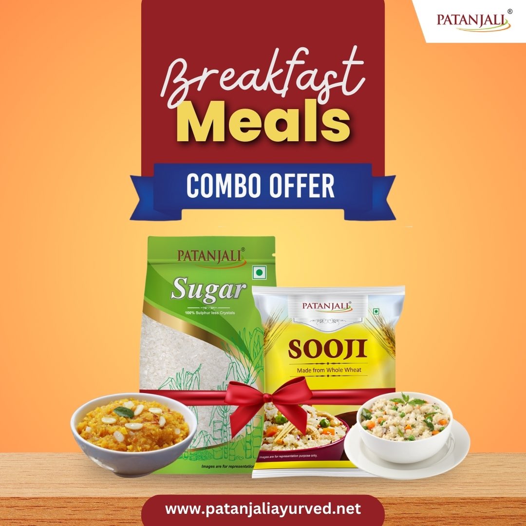ayurved_nepal's tweet image. Breakfast Meals Special - Combo Sooji + Sugar(500 G+1 Kg) 
#PatanjaliAyurved #ComboOffer 
#PatanjaliSugar #PatanjaliSooji