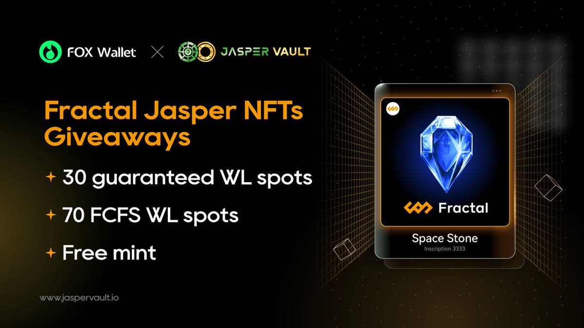 FoxWallet Official (@foxwallet) on Twitter photo 🥳<a href="/FoxWallet/">FoxWallet Official</a> is collaborating with <a href="/jaspervault/">JasperVault | Peer-to-Peer Interoperable Options</a> for an exclusive Jasper Vault NFT WL Giveaway!
🌟 30 guaranteed spots
✨ 70 FCFS spots
🎁 Free mint
⏰ 5 days
✅Task: Follow <a href="/FoxWallet/">FoxWallet Official</a> & <a href="/jaspervault/">JasperVault | Peer-to-Peer Interoperable Options</a>, RT, like, and comment with your #FoxWallet BTC address. Don't miss out! 🚀 🥳<a href="/FoxWallet/">FoxWallet Official</a> is collaborating with <a href="/jaspervault/">JasperVault | Peer-to-Peer Interoperable Options</a> for an exclusive Jasper Vault NFT WL Giveaway!
🌟 30 guaranteed spots
✨ 70 FCFS spots
🎁 Free mint
⏰ 5 days
✅Task: Follow <a href="/FoxWallet/">FoxWallet Official</a> & <a href="/jaspervault/">JasperVault | Peer-to-Peer Interoperable Options</a>, RT, like, and comment with your #FoxWallet BTC address. Don't miss out! 🚀