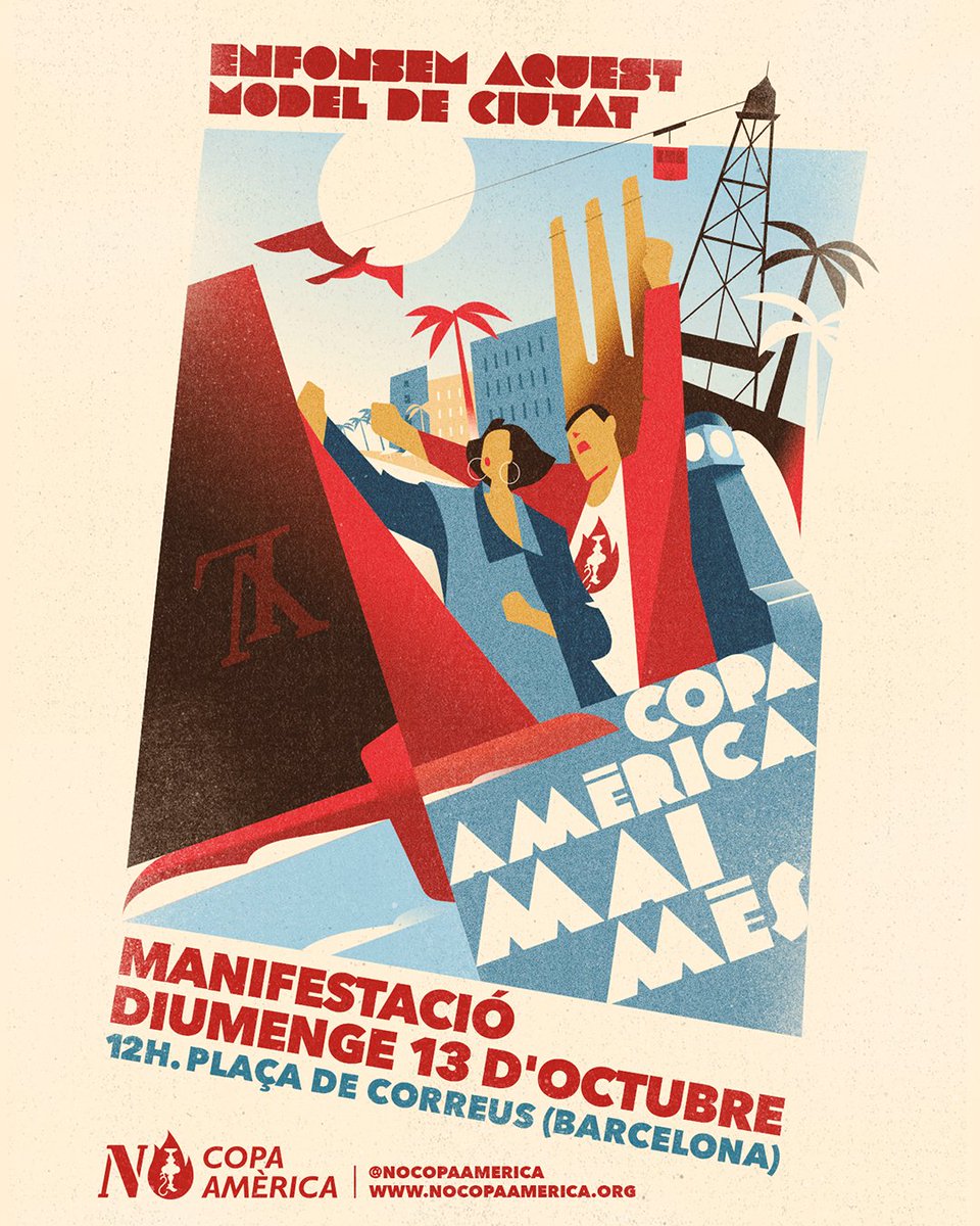 ⚠️ La Copa Amèrica és un projecte dels lobbies econòmics, justificat amb mentides i pagat amb piles de diners públics. L'estafa ja és evident. El castell de cartes està caient. 

Fem que hi hagi responsables i que no torni mai més. 🙅🏽‍♀️

📢 13O MANIFESTACIÓ