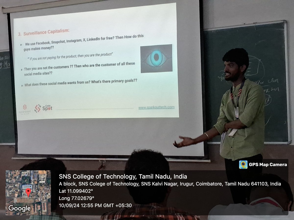 codespotorg's tweet image. SNS College of Technology recently organized a seminar titled “𝑷𝒓𝒆𝒗𝒆𝒏𝒕𝒊𝒏𝒈 𝑺𝒐𝒄𝒊𝒂𝒍 𝑬𝒏𝒈𝒊𝒏𝒆𝒆𝒓𝒊𝒏𝒈 𝑨𝒕𝒕𝒂𝒄𝒌𝒔” Representing Codespot and Sparkout Tech Solutions, Mr. Kishore Rayan, a Junior Software Developer, led the session.

#sns #codespot #sparkout