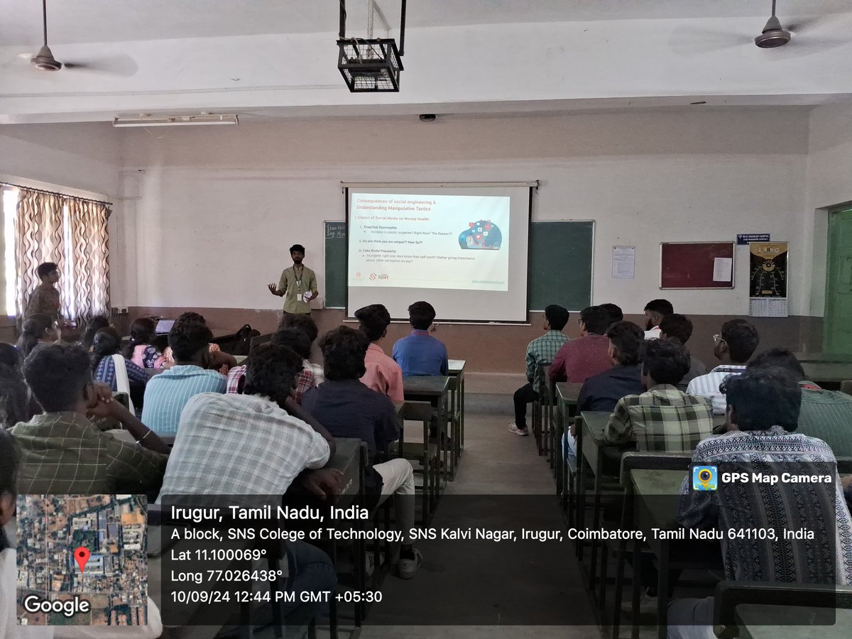 codespotorg's tweet image. SNS College of Technology recently organized a seminar titled “𝑷𝒓𝒆𝒗𝒆𝒏𝒕𝒊𝒏𝒈 𝑺𝒐𝒄𝒊𝒂𝒍 𝑬𝒏𝒈𝒊𝒏𝒆𝒆𝒓𝒊𝒏𝒈 𝑨𝒕𝒕𝒂𝒄𝒌𝒔” Representing Codespot and Sparkout Tech Solutions, Mr. Kishore Rayan, a Junior Software Developer, led the session.

#sns #codespot #sparkout