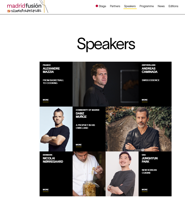 The programme of <a href="/madridfusion/">madrid fusion</a>  is now live, featuring an incredible lineup of chefs sharing their skills from around the globe:

🇪🇸 Dabiz Muñoz 🇫🇷 Alexandre Mazzia 
🇨🇭 Andreas Caminada 🇩🇰 Nicolai Nørregaard 
🇺🇸 Junghyun Park 

🖱️ madridfusion.net/en/ponente