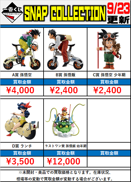 新作 #一番くじ 買取表‼ □ #DRAGONBALL SNAP COLLECTION ・A賞 孫悟空