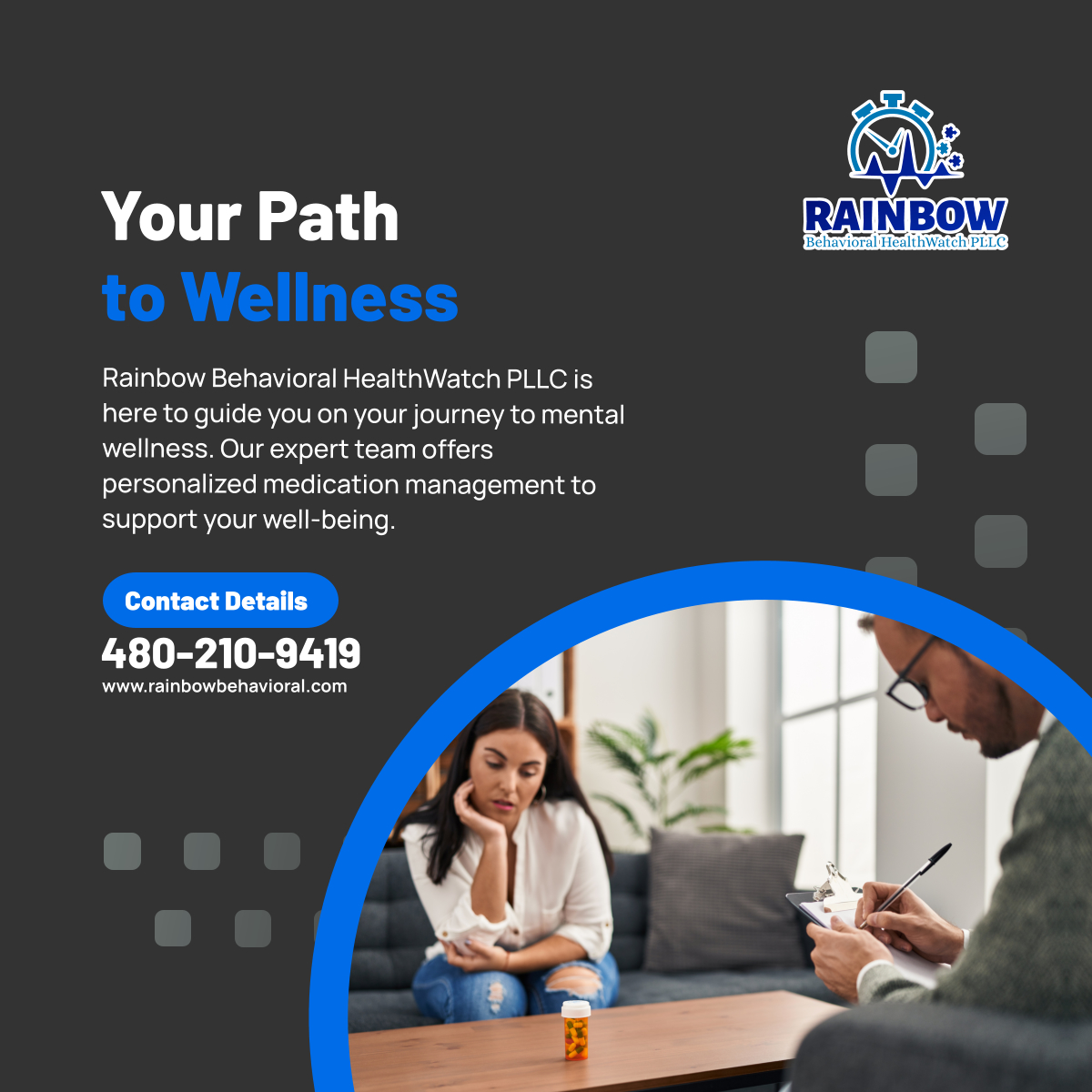 HealthwatchPLLC's tweet photo. Embark on your path to wellness with our expert medication management services. Our team provides personalized care to support your mental health journey. Contact us today.

#OroValleyAZ #PsychiatricTelehealth #MentalWellness #PathtoWellness #MentalHealth https://t.co/dZAEgQbyiB