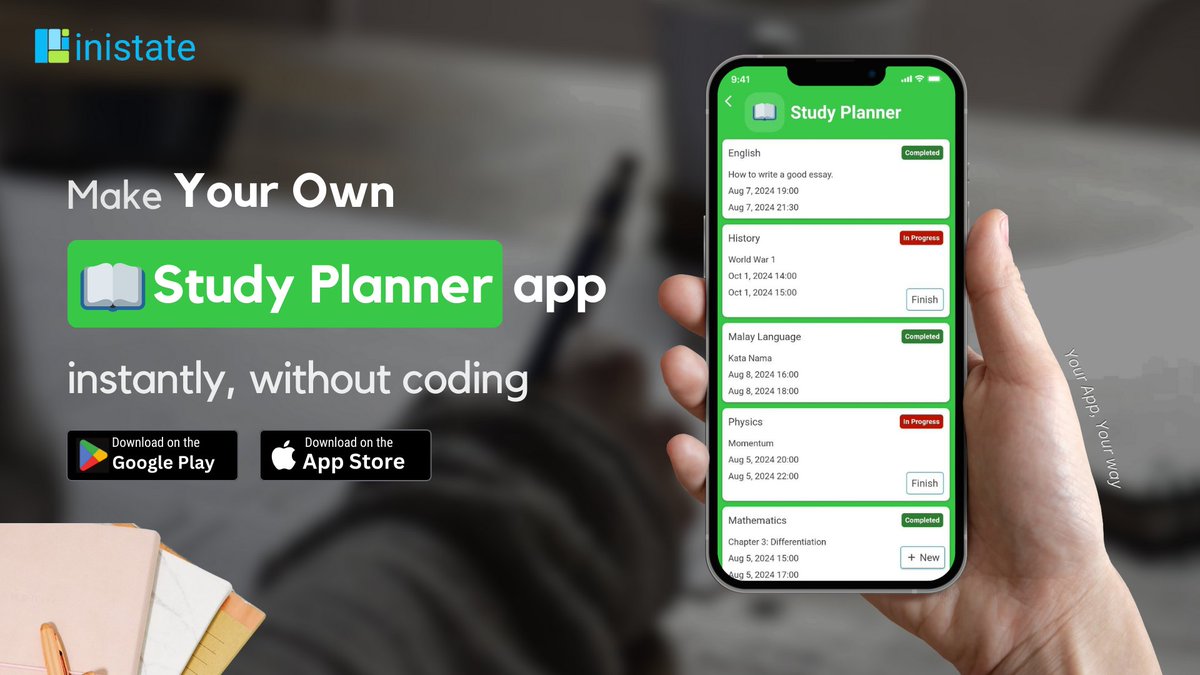 inistatehq's tweet image. 📚Create Your Own Study Planner easily with Inistate.💡 Organize subjects, set goals, and stay on track!📅 Achieve your academic goals with a structured schedule. 🎯

🔗inistate.com/download

#Inistate #Nocode #StudyApps #StudentLife