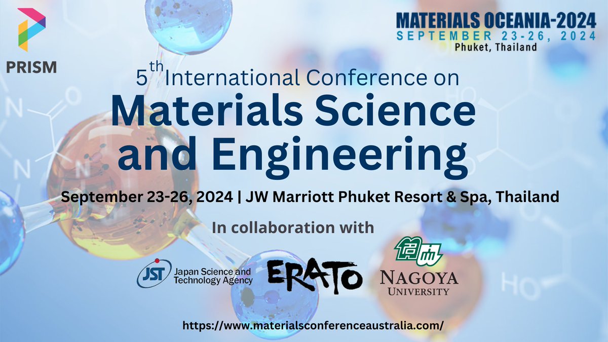 materialoceania's tweet photo. 🌟 Exciting News! 🌟

Join us today for Materials Oceania 2024 in beautiful Phuket! We’re thrilled to announce that our today's ERATO Session is open to the public. (Thanks to the JST-ERATO financial support).

🔗 Zoom Link: https://t.co/R2HOaVmrIa

No registration is required. https://t.co/vBs5NUvo6r