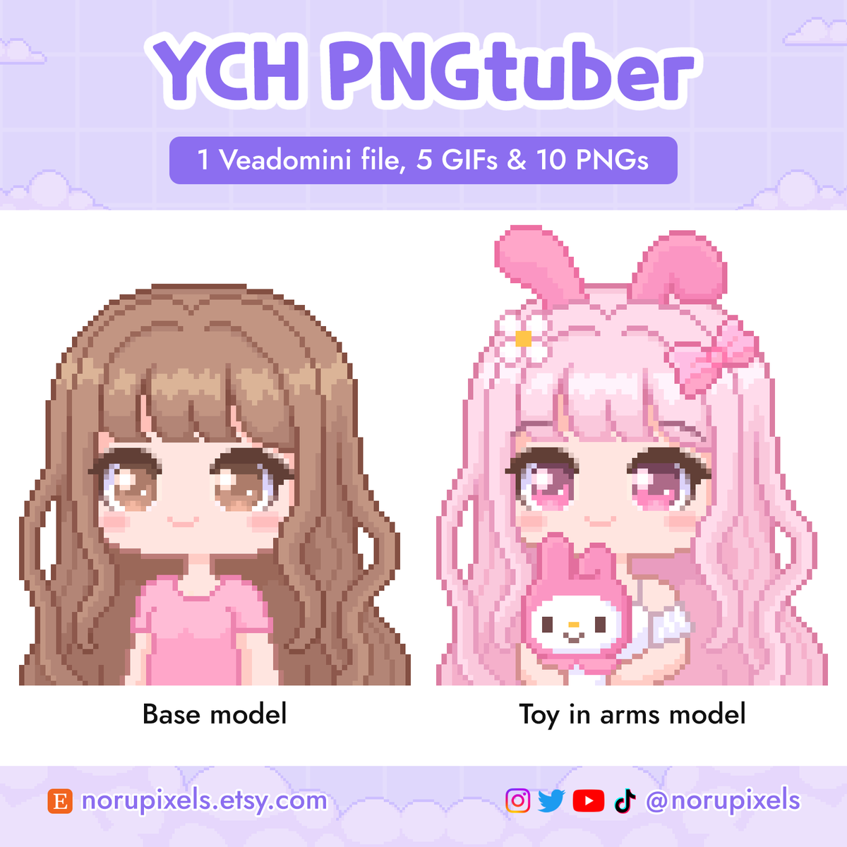 NoruPixels's tweet image. Commissions for YCH PNGtubers are now open! ^-^ For details see noru-commissions.carrd.co before contacting me on Etsy 💜
