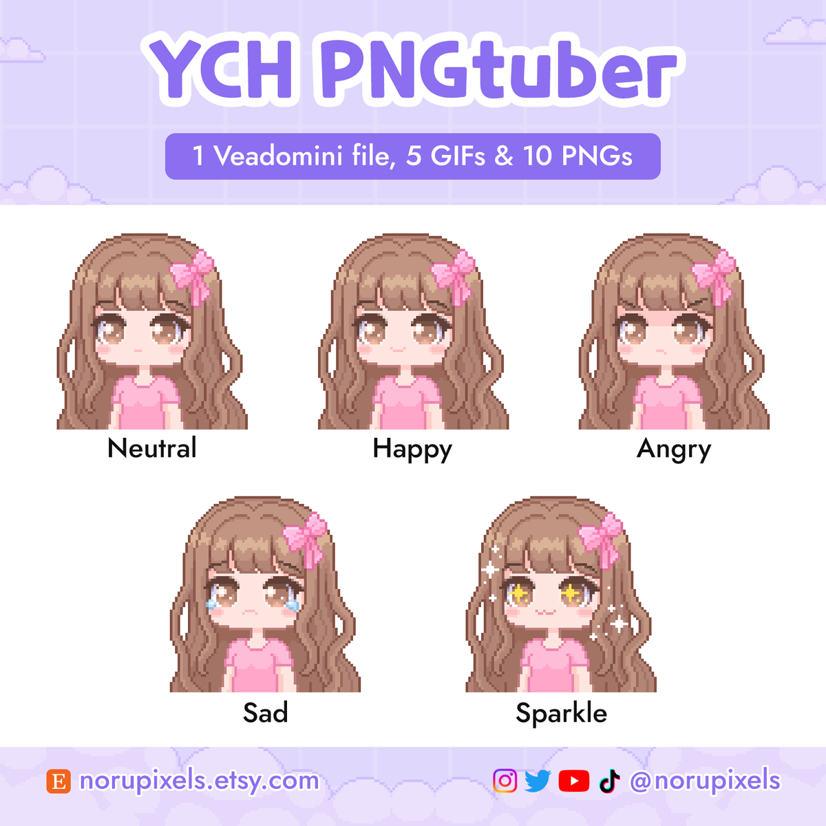NoruPixels's tweet image. Commissions for YCH PNGtubers are now open! ^-^ For details see noru-commissions.carrd.co before contacting me on Etsy 💜