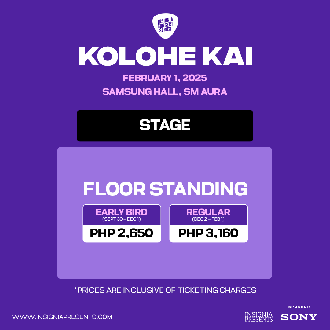 InsigniaPresent's tweet photo. ALOHA 🌺 Reggae singer/songwriter @kolohekai_music  is coming to Manila on February 1, 2025, at the Samsung Hall, SM Aura, BGC for the Insignia Concert Series.

Tickets go on sale on September 30, at 12NN via https://t.co/CjXc2Tpjih 
Presented by @SonyPHinc https://t.co/rJCNZN0gyA