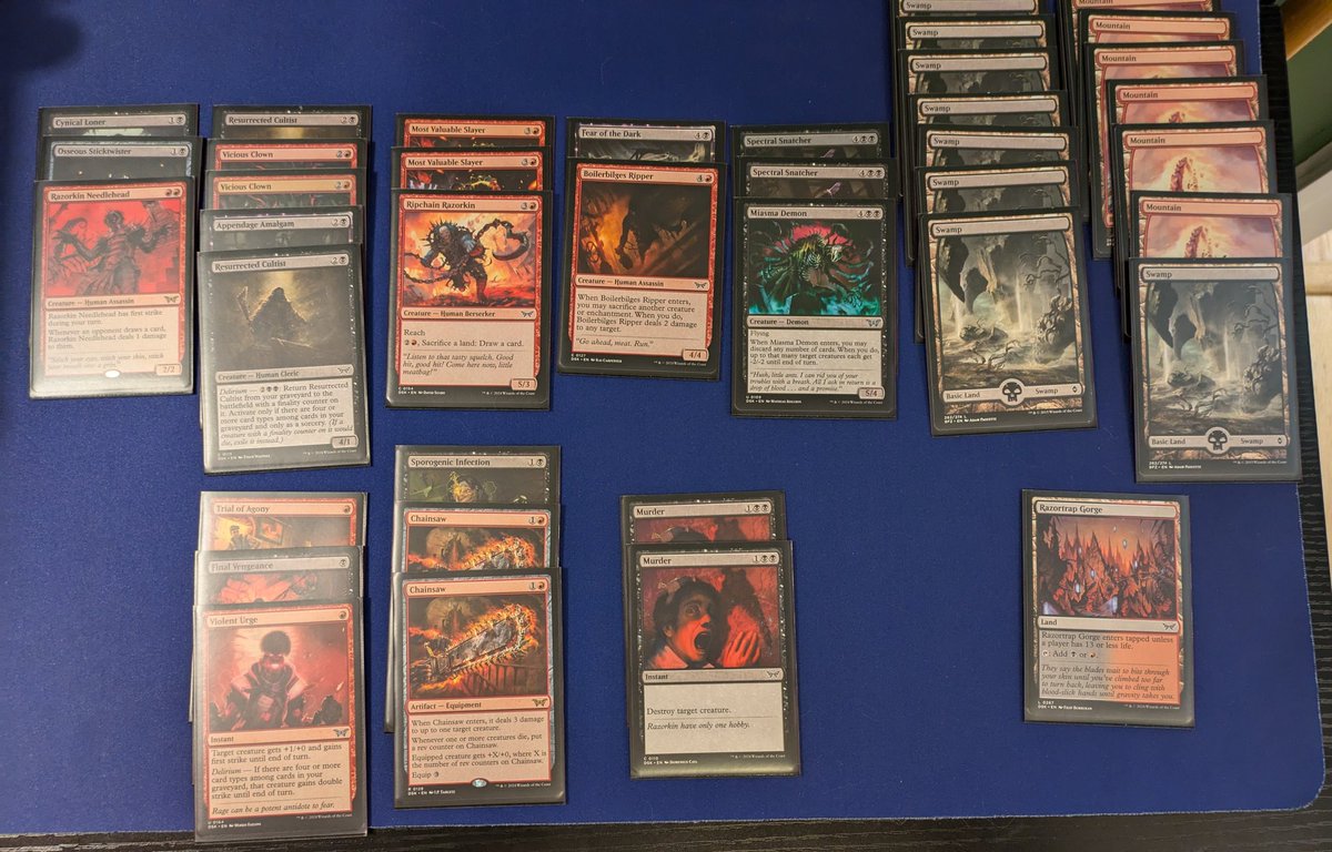 mattvaessen's tweet photo. #duskmourn pre release 3 - 0 victory. 
2 x Chainsaw
1 x Razorkin Needlehead 
2 x Murder

She loves the spooky
@fireshoes https://t.co/Fg3w96QvLg