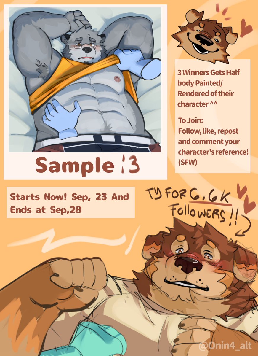 Tysm for 6.6k Followers! 
To Celebrate We'll be doing a 
🎉ART RAFFLE! :0🎉

3 Winners Will Get Halfbody Painted Drawing Each^^

To join: 
You'll need to Follow, Like, Repost And Comment Your Character's reference!(sfw only) Good Luck!!^^