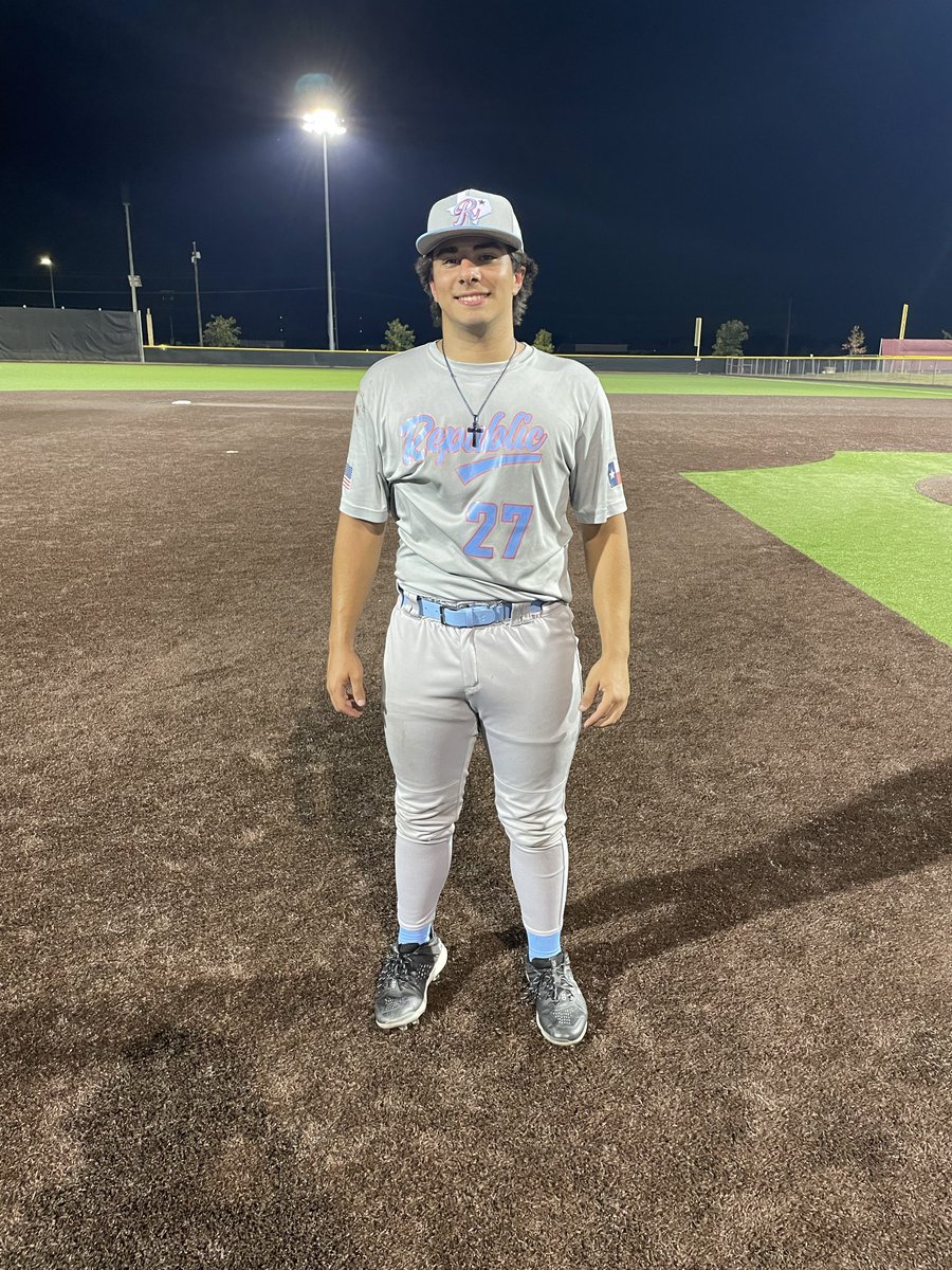 ✭Five Tool Texas✭ (@fivetooltexas) on Twitter photo F: <a href="/TRB2023/">Texas Republic Baseball-Derner</a> 18U 13, Dallas Patriots 18U 11
PoG: <a href="/Thomas32McHugh/">ThomasMcHugh</a> 3-3, BB, 2R, 3 RBI
Pitcher: <a href="/KSojdei/">Kaleb Sojdei</a> 4.1 IP, 4H, 5K, 2 ER F: <a href="/TRB2023/">Texas Republic Baseball-Derner</a> 18U 13, Dallas Patriots 18U 11
PoG: <a href="/Thomas32McHugh/">ThomasMcHugh</a> 3-3, BB, 2R, 3 RBI
Pitcher: <a href="/KSojdei/">Kaleb Sojdei</a> 4.1 IP, 4H, 5K, 2 ER