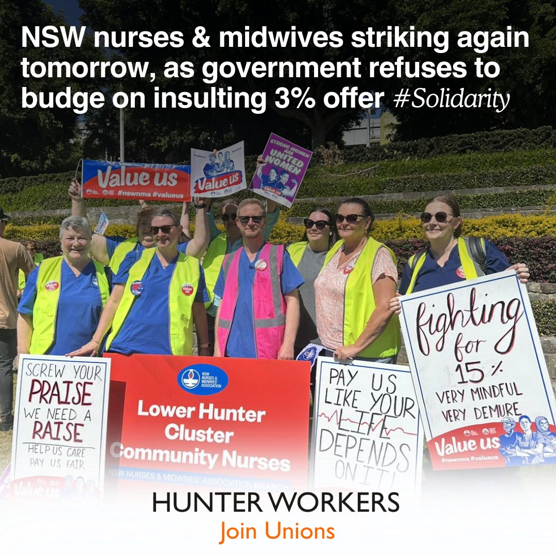 HunterUnions's tweet photo. NSW nurses' and midwives' wages are at 2008 levels- they need a fair, decent pay rise now. @nswnma #ValueUs #NSWNMA https://t.co/rkOsul3LYT