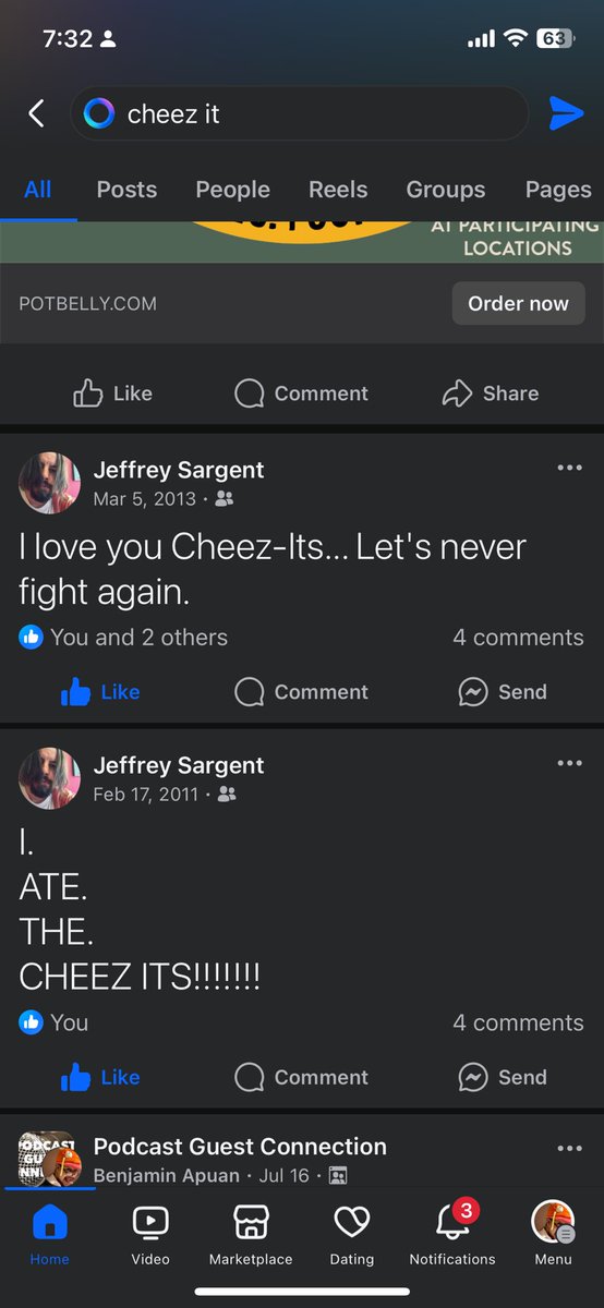 I have a guest coming on next week so looking up some talking points. First, <a href="/theJSarge/">J the Salina Creek Cryptid</a> missed or ignored awesome comment 13 years apart. Second, do these posts suggest JSarge was fighting cheez its for 2 years? <a href="/podofthrones/">Suggested Jeff 🍥</a> mail bag, would like to hear more about this fight.
