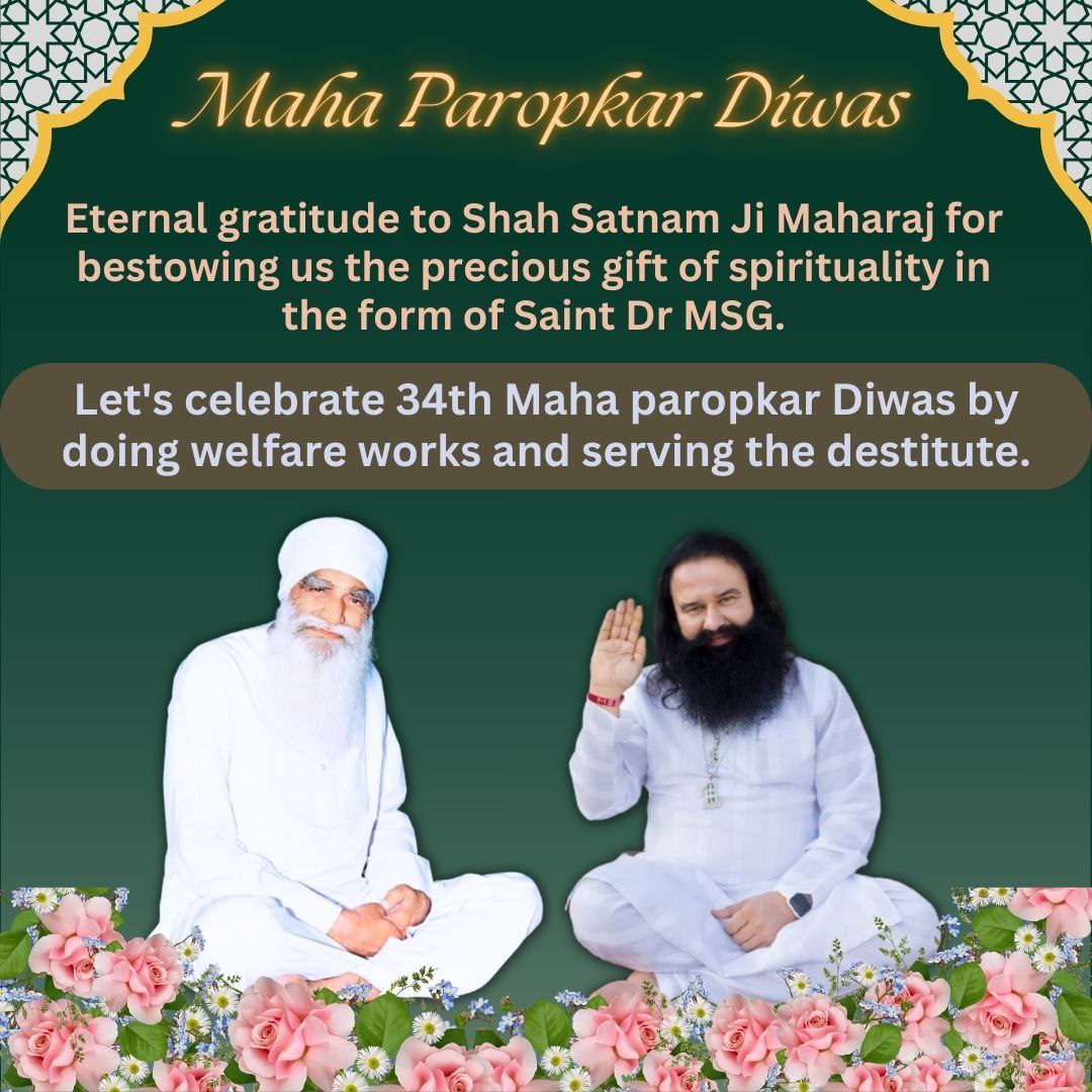 Sk1462456Simran's tweet photo. Today's holy day Maha Paropkar Diwas is a day of joy for all the followers of #DeraSachaSauda ,the awareness created by Saint Dr MSG Insan for service to humanity is bringing happiness and peace to everyone's homes.
#CelebrationForMillions
https://t.co/ZG1aeIM6hT https://t.co/rh1L914JeD