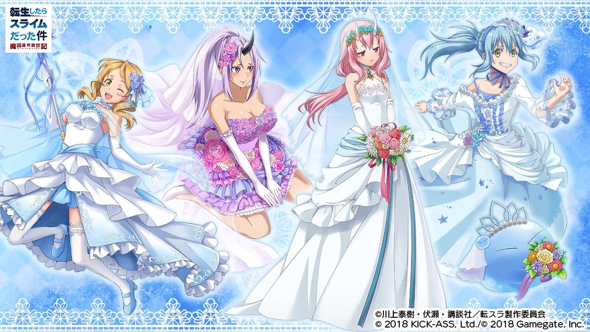 NKZTempest's tweet photo. We need Wedding Dress Rimuru Tempest from Lord of Tempest Slime Mobile Game Unit in #SlimeIM😭A photo of the girls &amp; #Rimuru among it. @SlimeIM_en It takes slime to be the best girl among all!😤Chibi Wedding Dress Rimuru so lovely, don't stop maiden Rimuru! #Tensura https://t.co/RjFFkPmmJw