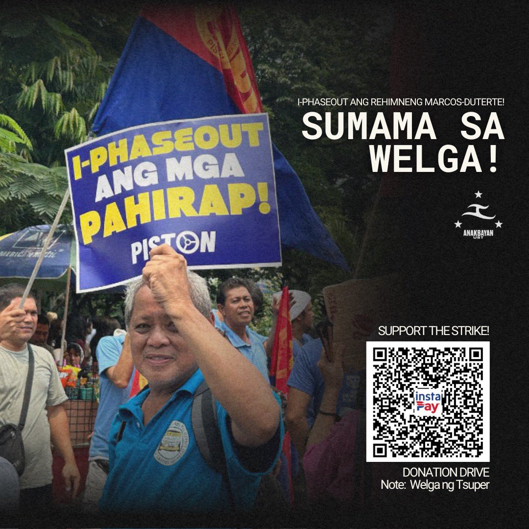 AnakbayanUST's tweet photo. SA LABAN NG TSUPER, KASAMA ANG KOMYUTER!

Mga kabataang Tomasino, sumama sa laban ng tsuper! Patuloy na ipanawagan ang pagbasura sa nananatiling bulok at pasakit sa mamamayan na PUV Modernization Program ng pasistang rehimen.

#NoToJeepneyPhaseout 

(1/7) https://t.co/GkonqONjCG