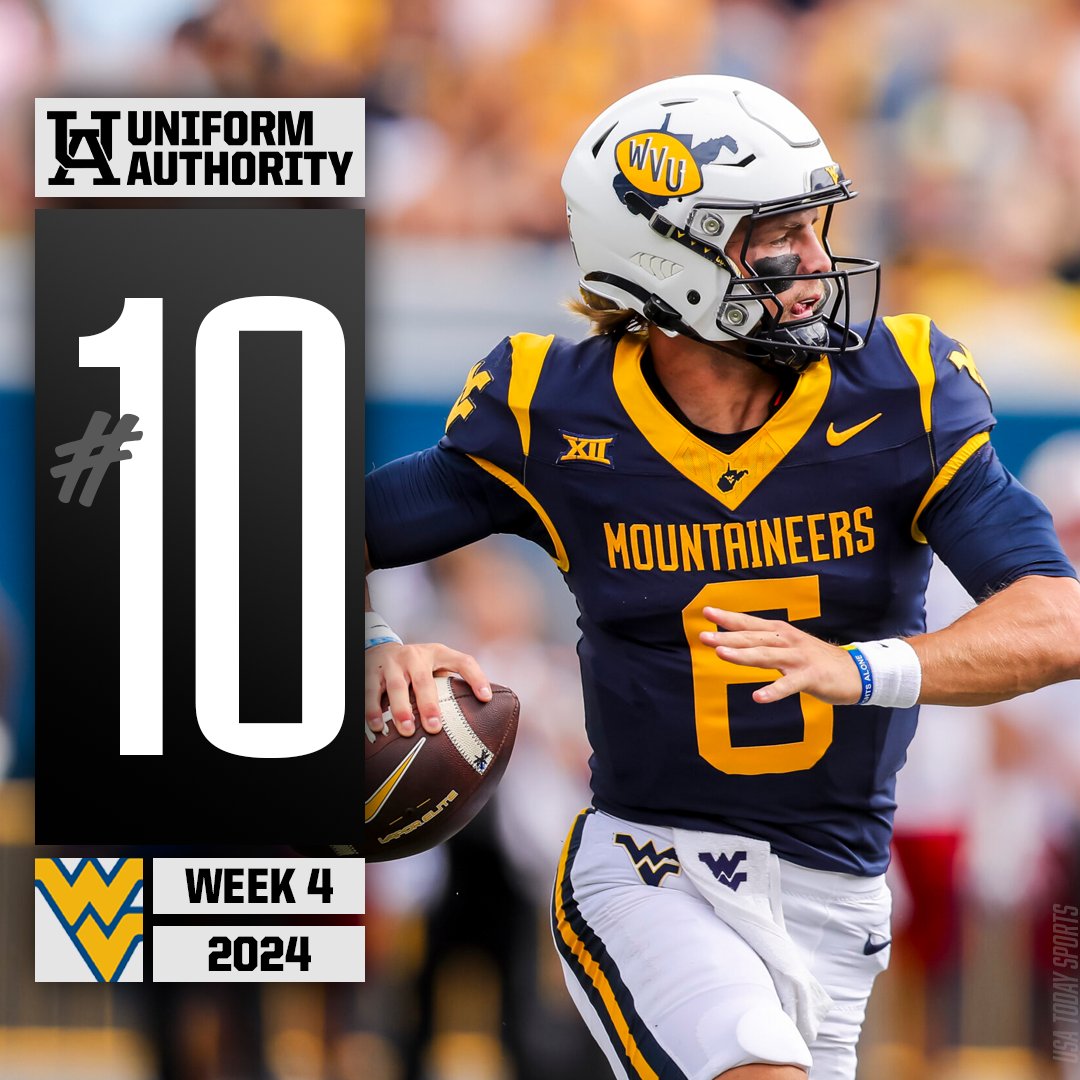 #UniAuthority Week 4 Uniform of the Week:
10. <a href="/WVUfootball/">West Virginia Football</a> 

#UAWeek4 | <a href="/WVUEquipment_/">West Virginia Equipment</a>