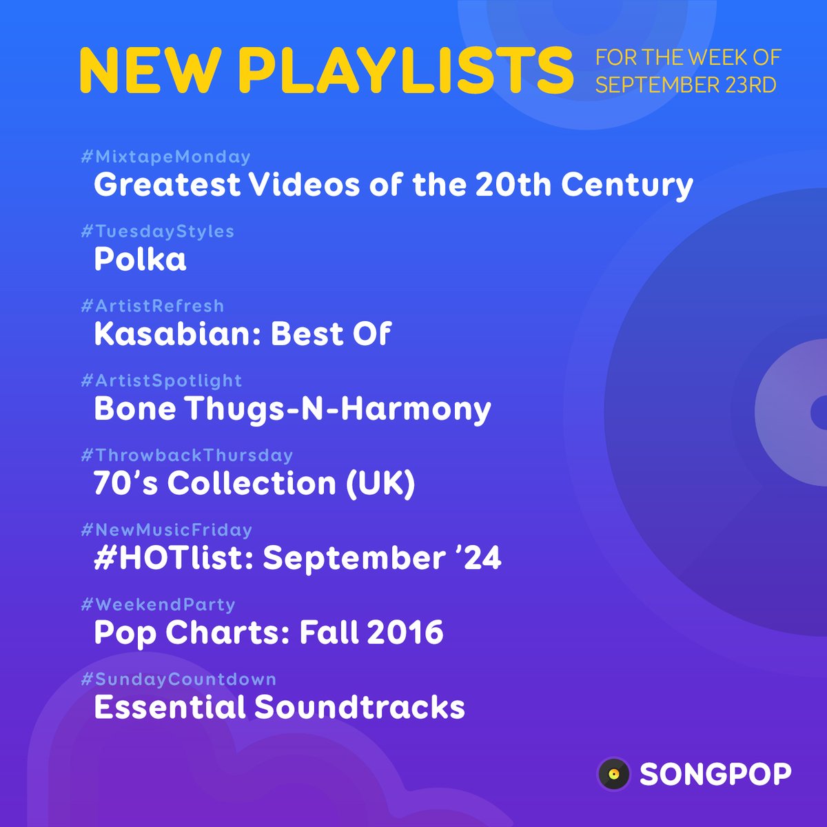 Take a look at all the #NewPlaylists coming your way this week on #SongPop!