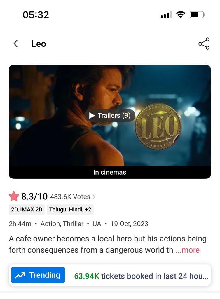 breakdmyth's tweet photo. #3rdSunday BMS Tkt Sales:

#Jailer: 172K #Leo: 64K  #TheGreatestOfAllTime:52K

#EOD18 #Jailer:86.36L #Leo: 71.21L #TheGoat:43.71L #18Days https://t.co/5oiDvDb9AX