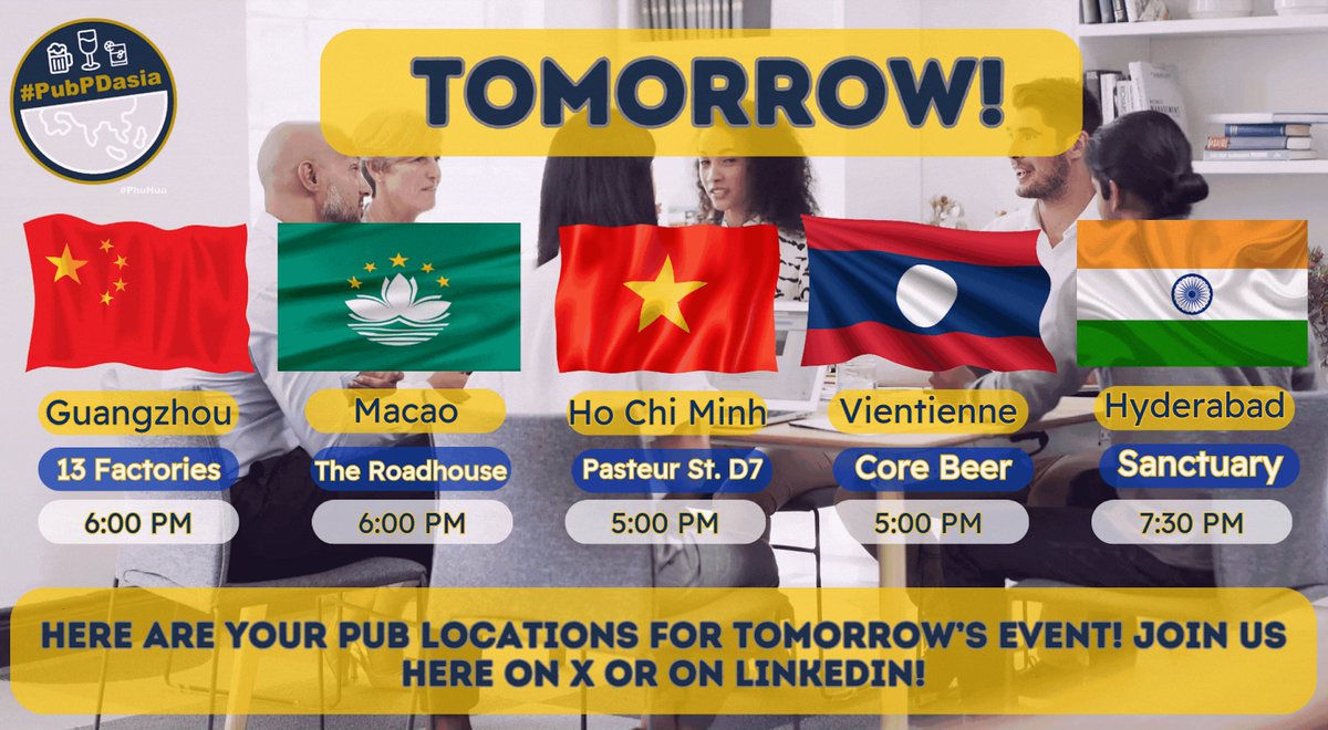 Here are your pub locations for tomorrow's first #PubPDasia event of the year! Come down to the pubs or join our conversations live on #X or <a href="/LinkedIn/">LinkedIn</a>! We're also super excited to welcome India back! Cheers and see you there! #PubPDindia #PubPDglobal
