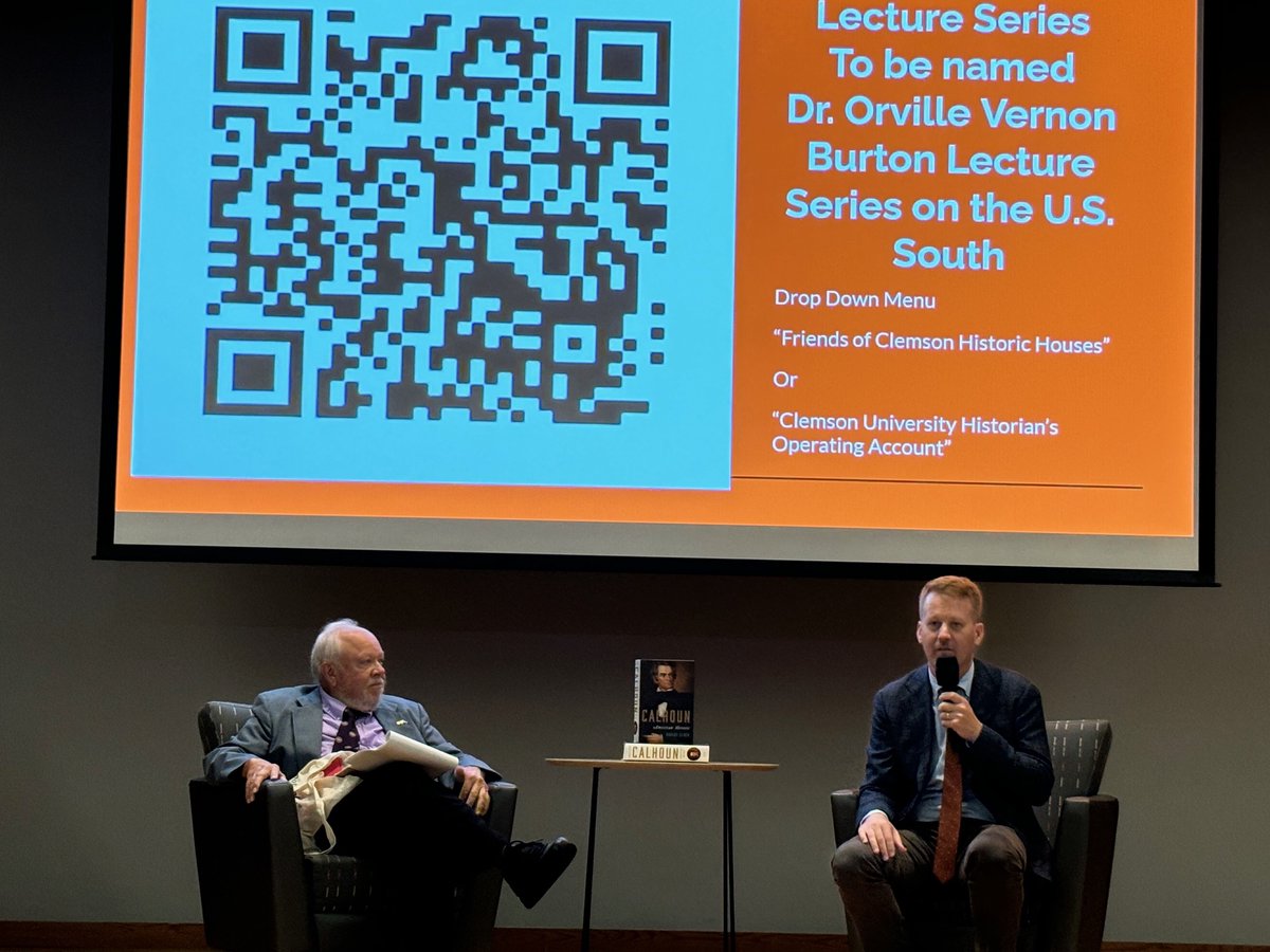 Honored Clemson lecture series on  U.S. South named for me. Presenters will tackle difficult issues of our past Dr. Bob Elder did a fabulous job w analysis John C Calhoun's legacy for Clemson <a href="/ClemsonHistory/">Clemson History Department</a> <a href="/FurmanHistory/">Furman History</a> <a href="/FurmanNews/">Furman University News</a> <a href="/Furman_Alumni/">Furman Alumni</a> <a href="/CarolinaProgram/">Carolina Lowcountry & Atlantic World Program</a> <a href="/HistoryatIL/">History at Illinois</a>