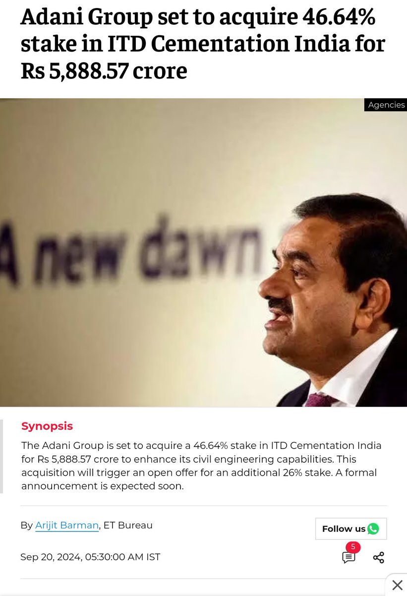 HvacLearn's tweet photo. This is huge 

This will help the #Adanigroup to grow at a much faster rate in the Indian construction industry 

#Adani #Construction #GautamAdani https://t.co/A6C1Ji2vo1