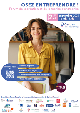 LaurentPAUL_Occ's tweet photo. Vous avez en réflexion, la #création ou #reprise d'entreprise, rendez-vous à CASTRES le 25 septembre de 9h à 13h.
Ce Forum organisé par la communauté d'agglomération de #Castres-#Mazamet et #FranceTravail, réuni de nombreux partenaires pour vous informer. https://t.co/A4ANAqnucm