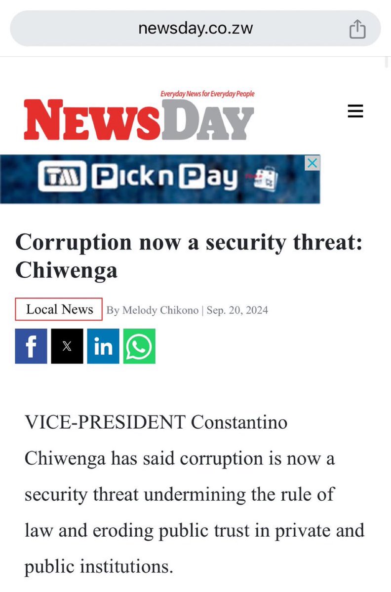 I agree with VP Chiwenga that corruption erodes confidence in private and public institutions making it a security threat, not just now, that has always been the case that corruption is a security risk.