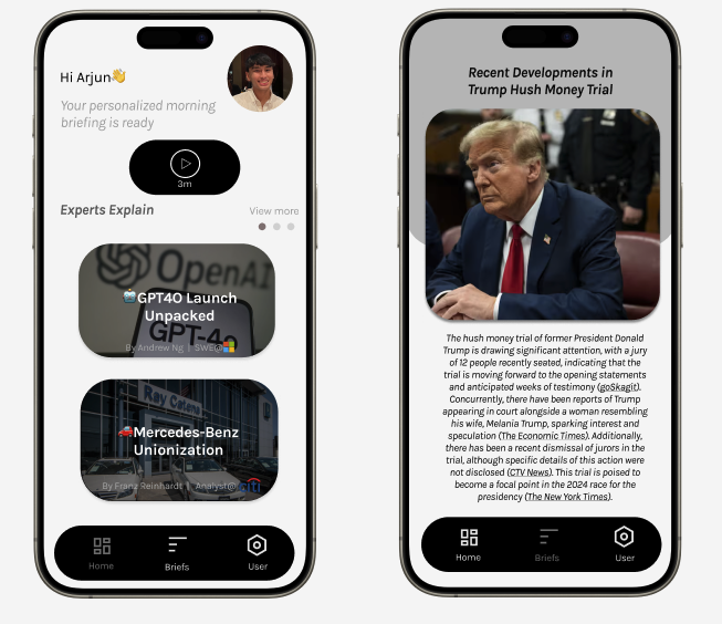 realajsfr's tweet photo. The idea is this: 
1) You wake up and get a podcast with everything you need to know for the day (personalized down to your company's deals)

2) Scrollable "Briefs" with summaries of all topics relevant to you -- with the BS cut out https://t.co/cPeWmwiNr3