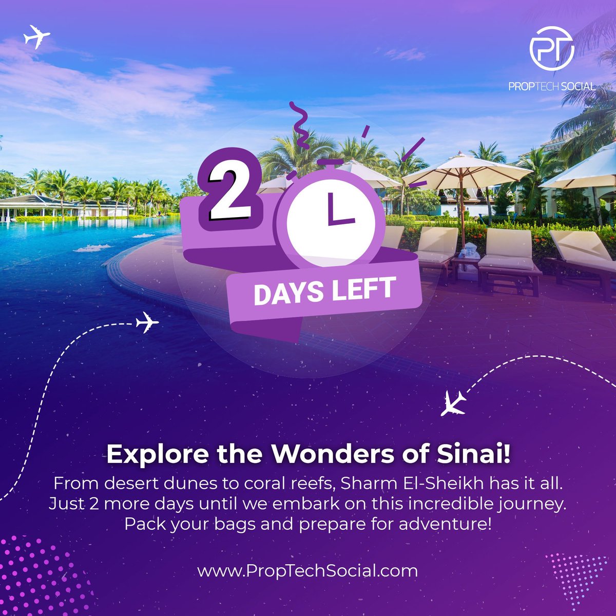 PropTechSmart's tweet image. 🌴 2 days left until we explore the wonders of Sinai in Sharm El-Sheikh! 
Pack your bags for an unforgettable adventure on 25th Sept! ✈️

 PTEK.ai | buff.ly/3PF1u2n .

#PropTechSocial #SharmElSheikhEvent #ExploreSinai #RealEstateInnovation #AdventureAwaits