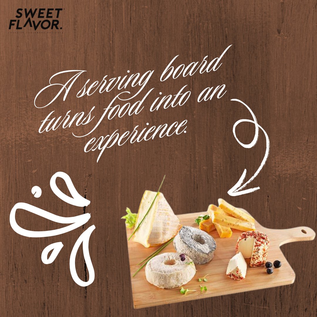 SFFlorida's tweet image. Elevate your entertaining game with Sweet Flavor upscale bamboo serving boards! Perfect for tapas, cheeses, and charcuterie, these elegant boards blend style and functionality. Durable, reusable, and designed to impress make every gathering unforgettable!
#board #servingboard