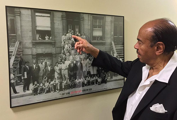 Here's saxophonist Benny Golson, who left us yesterday at age 95, pointing to his image in the famous 'Great Day in Harlem' photo.  

With Golson's passing, Sonny Rollins is the last living musician in that iconic photo of jazz greats taken in 1958.