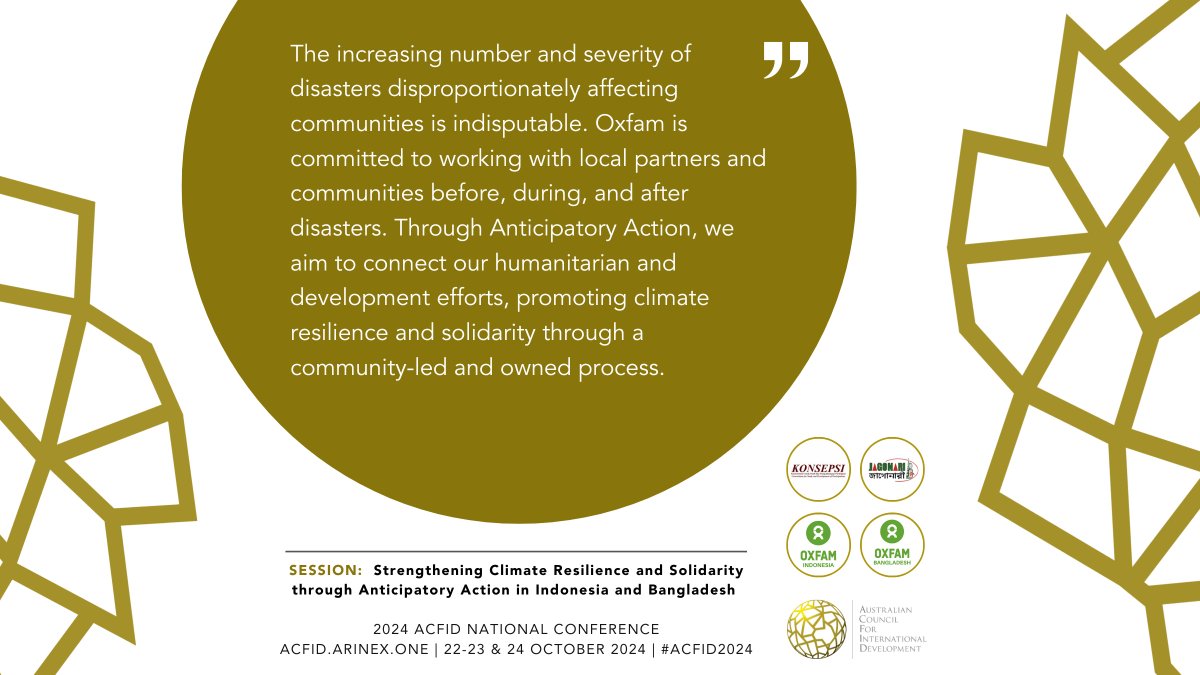 Discover anticipatory action for climate resilience with <a href="/OxfamIndonesia/">Oxfam in Indonesia</a>, <a href="/konsepsintb/">KONSEPSI NTB</a>, Oxfam in Bangladesh, and Jago Nari t ACFID National Conference 2024.

Register now: acfid.arinex.one

#ACFID2024