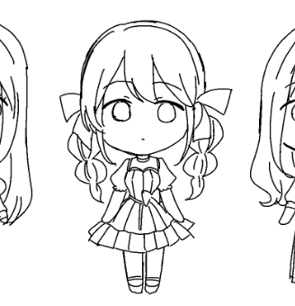 本編中で主な服装として登場してたり、登場時間が長かったりする服装で描いてるんだけど、かーわいいね 