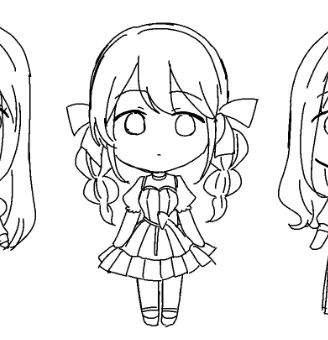 本編中で主な服装として登場してたり、登場時間が長かったりする服装で描いてるんだけど、かーわいいね 