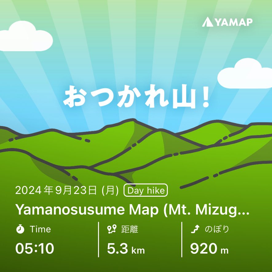 kasov81's tweet photo. Yamanosusume Map (Mt. Mizugaki, Mt. Kinpo)を山歩しました「おつかれ山！」 #YAMAP #無事下山 #山歩しよう https://t.co/drv7EsgOK8