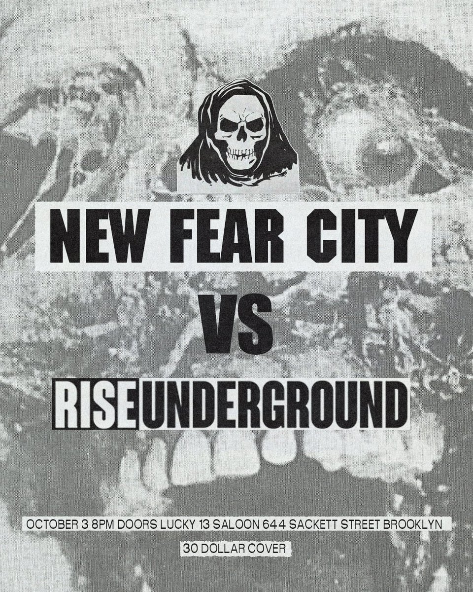 Just announced by <a href="/theDannyDarkouk/">Darko</a> at tonight's #NFCFILTH

10/3

New Fear City vs. RISE: Underground

Lucky 13 Saloon
644 Sackett St.
Brooklyn
8 PM Doors

USA and the UK go toe to toe in the Brooklyn slums

🎟️ c6live.com/products/new-f…

#NFCRISE