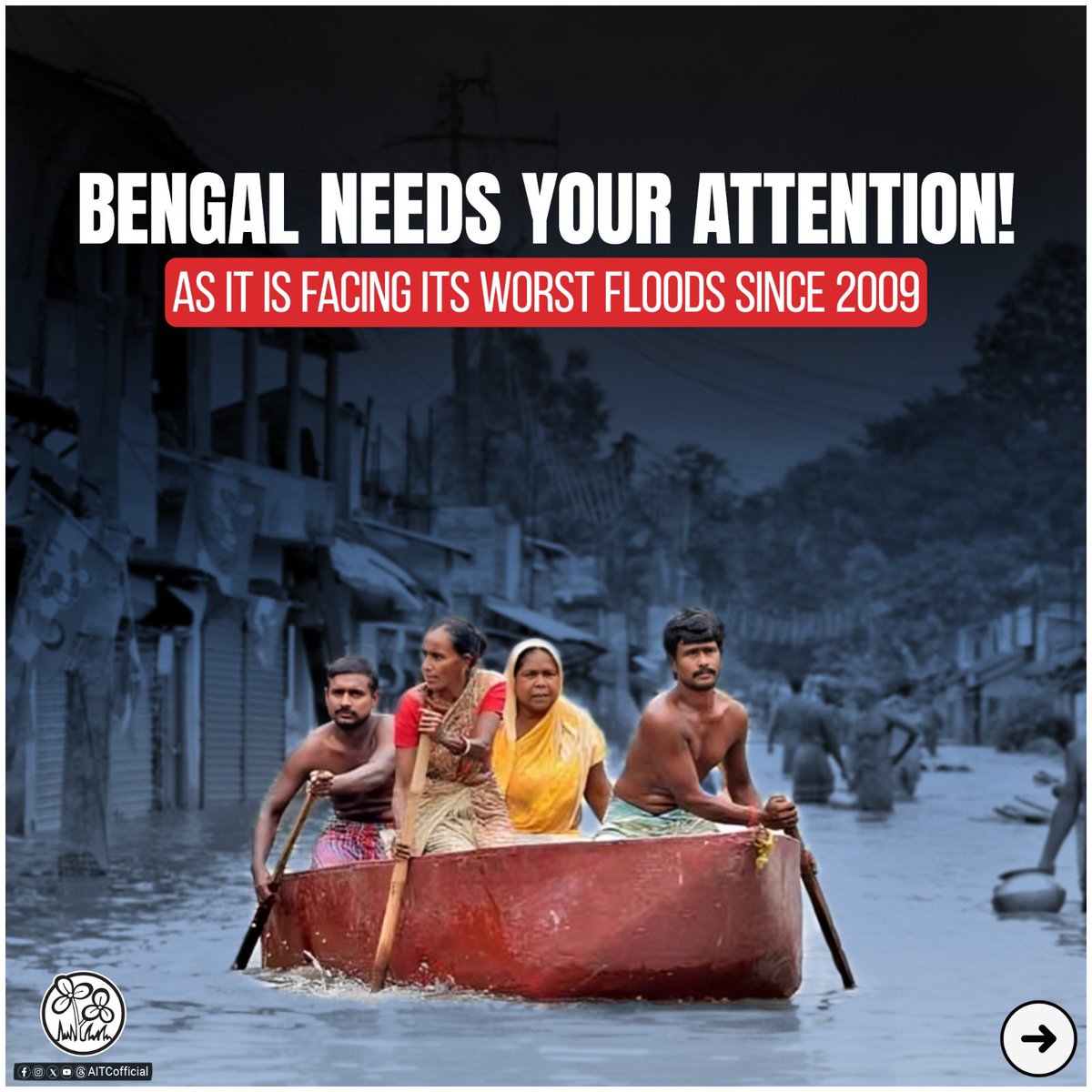 AITCofficial's tweet photo. Didi Ki Guarantee: Rushing to the aid of flood-affected victims; being on the ground, overseeing relief efforts 

Modi Ki Guarantee: Looking the other way while Bengal suffers from a devastating MAN-MADE FLOOD

The difference is abundantly clear! https://t.co/d7xW5ReHMm
