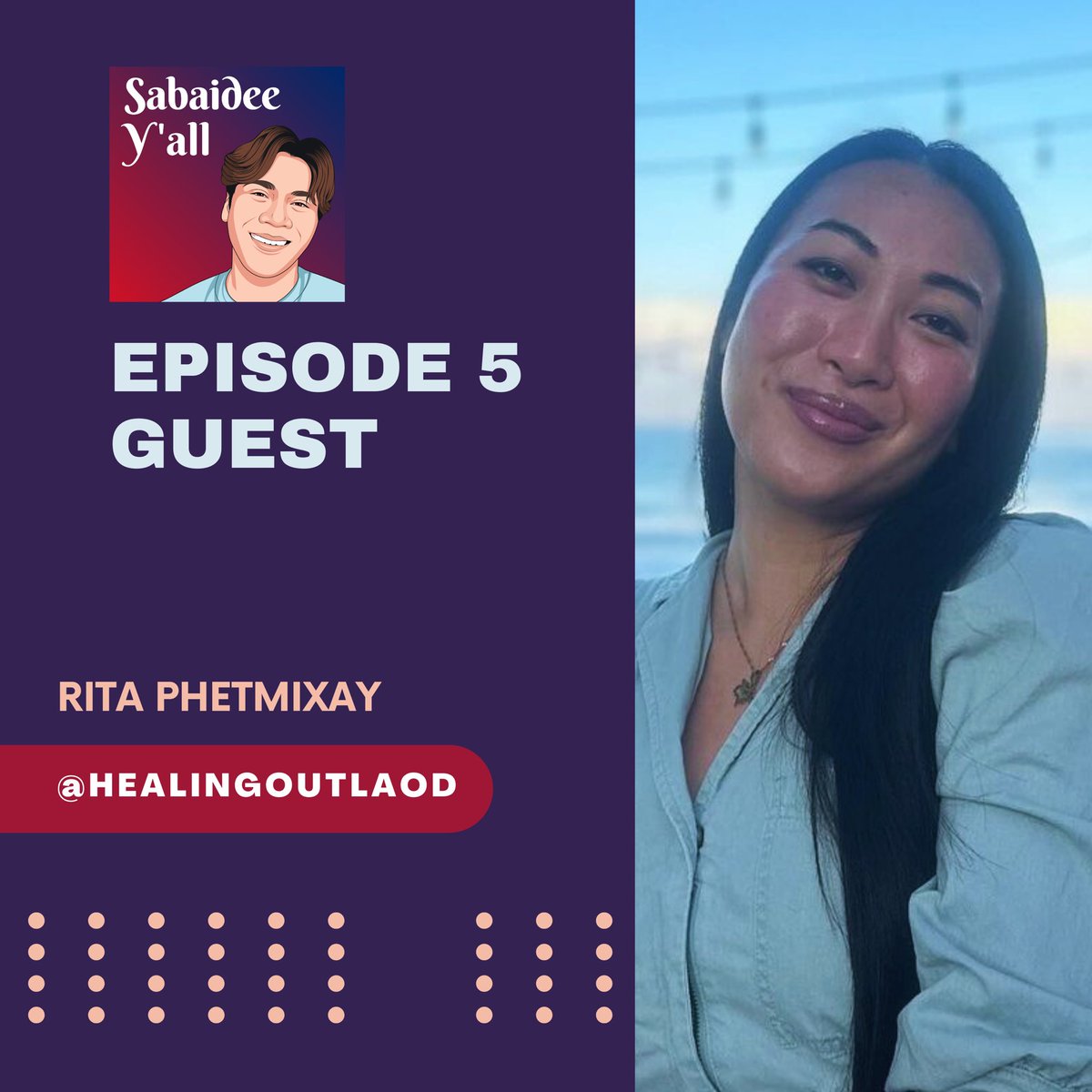 sabaideeyall's tweet photo. 🌟Exciting News! I’m beyond thrilled to announce that Rita, the incredible host of @healingoutlaod podcast, will be joining me as a guest for the fifth episode of the Sabaidee Y’all podcast! 🥳 https://t.co/CZkF553Jq7