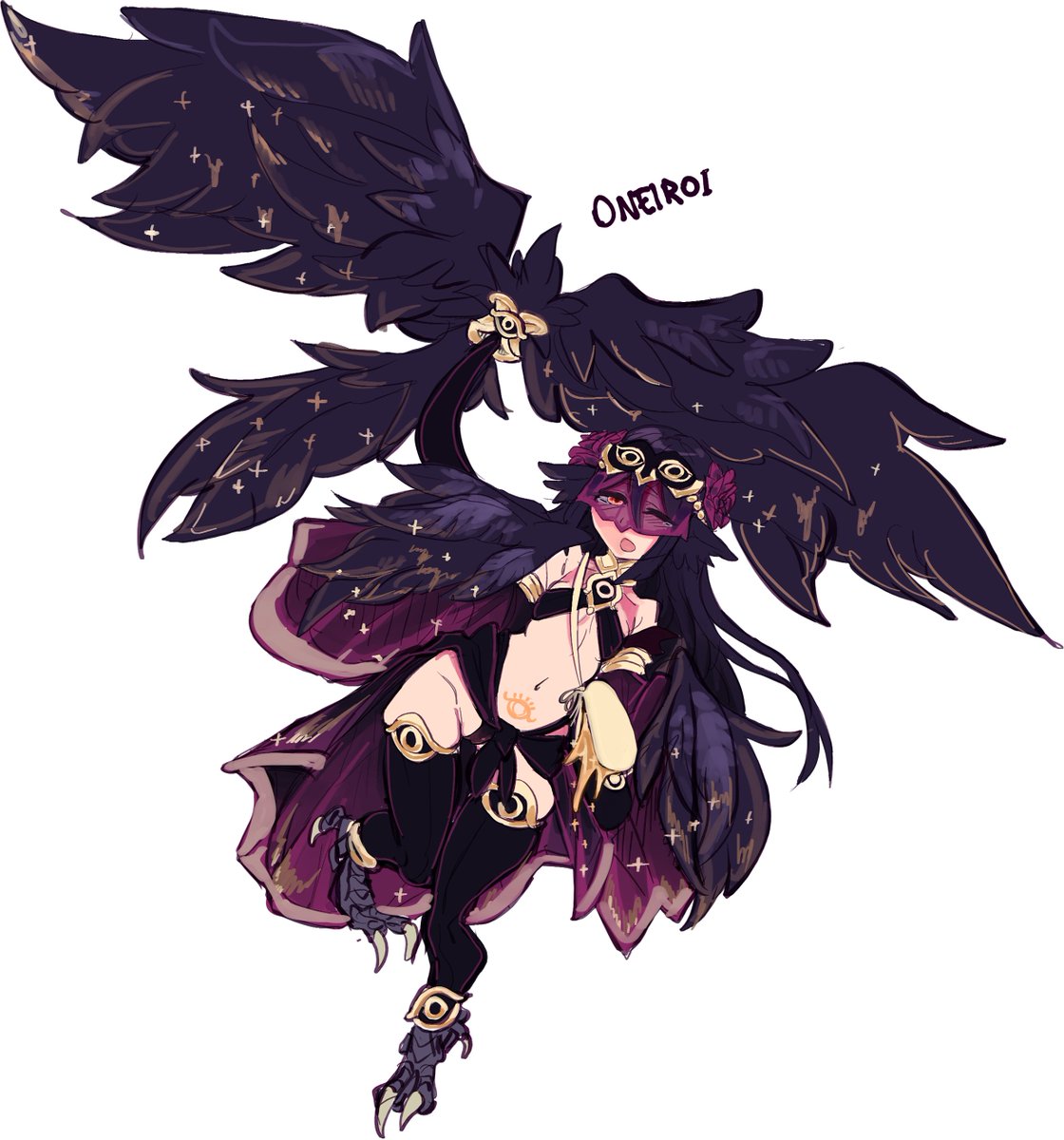 Oneiroi are a species of nocturnal harpy gals. Flying over evening skies carried aloft by their tail wings - looking for slumbering dreamers to snuggle up against!
art by <a href="/NakayoshiKaze/">風KAZE (COMMS OPEN)</a> !