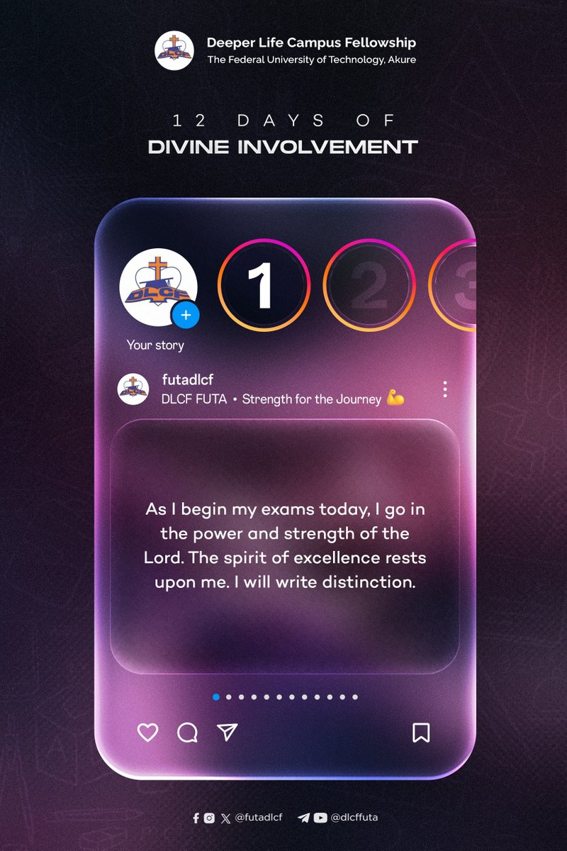FutaDlcf's tweet photo. π― Exam Declaration ππβ
Walking in God's power and excellence today. Let's ace today's exams with distinction. πͺβ¨
#ExamDay1
#DivineInvolvement
#iwrite5dot
#DLCFFUTA https://t.co/g1aZhmbKYs