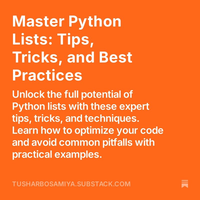 tushar_rt_14's tweet photo. Just published a new article on Python List tricks! 🐍 If you're looking for some cool ways to work with List, check it out.

https://t.co/cjGgdBpBo0

#python #pythoncomprehensions #dataengineering https://t.co/BWLkkyA2JC