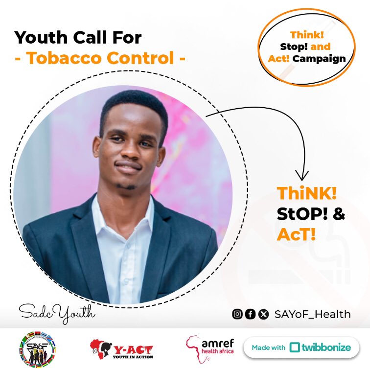 SAYoF_Health's tweet photo. Howdy #SouthernAfricaYouth๐
It's a new week, letโs remind ourselves of the powerful role we can play in #TobaccoControl. Our voices matter and we have the unique opportunity to be the media watchdogs & whistleblowers that society desperately needs.
#ThinkStopAct
#TobaccoControl https://t.co/WnpeCqpKdI