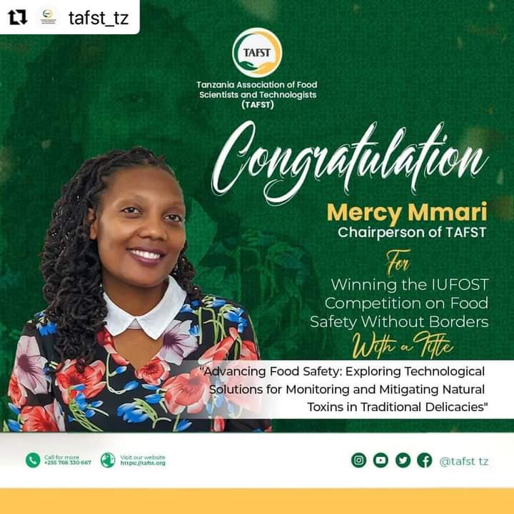 We congratulate our very own <a href="/MercyMmari/">mercy mmari</a> chairperson of <a href="/tafst_tz/">TAFST</a> for Winning the #IUFOST Competition on Food Safety without Borders.
#AdvancingFoodSafety 

yata.co.tz/blog/congratul…