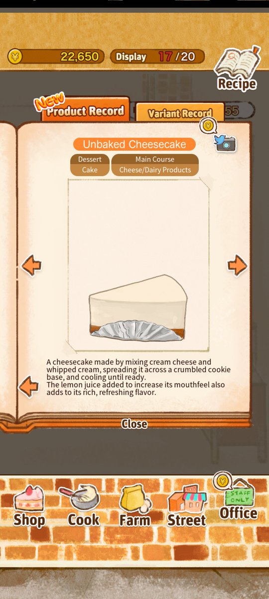 KUSHdaUNICORN's tweet image. 【Unbaked Cheesecake】
A cheesecake made by mixing cream cheese and whipped cream, spreading it across a crumbled cookie base, and cooling until ready.
The lemon juice added to increase its mouthfeel also adds to its rich, refreshing flavor.
suk9.com/r/candymaker2/…
#CandyMaker
